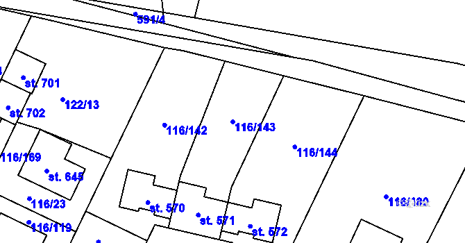 Parcela st. 116/143 v KÚ Horoušany, Katastrální mapa