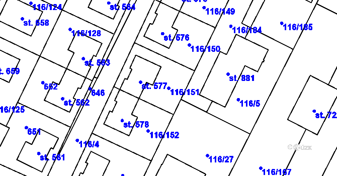 Parcela st. 116/151 v KÚ Horoušany, Katastrální mapa