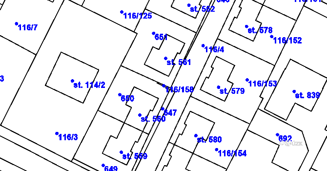 Parcela st. 116/158 v KÚ Horoušany, Katastrální mapa