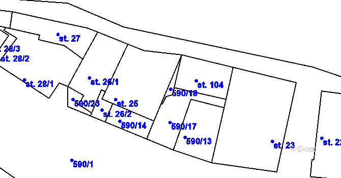 Parcela st. 590/18 v KÚ Horoušany, Katastrální mapa