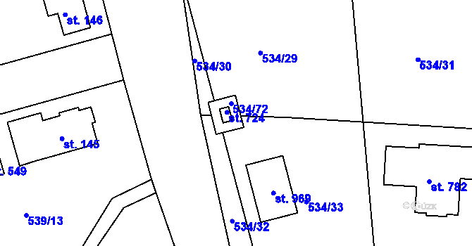 Parcela st. 534/73 v KÚ Horoušany, Katastrální mapa