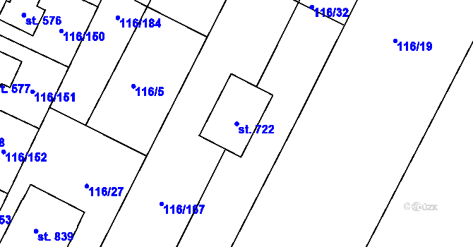 Parcela st. 722 v KÚ Horoušany, Katastrální mapa