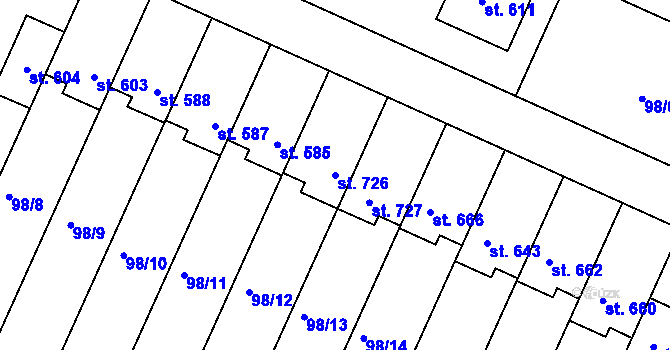 Parcela st. 726 v KÚ Horoušany, Katastrální mapa