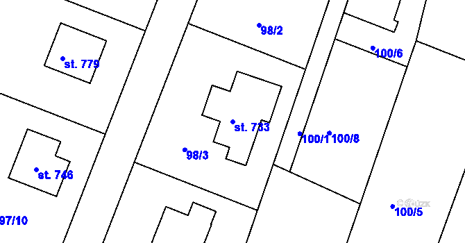 Parcela st. 733 v KÚ Horoušany, Katastrální mapa