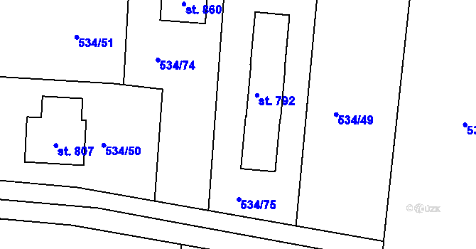 Parcela st. 534/75 v KÚ Horoušany, Katastrální mapa