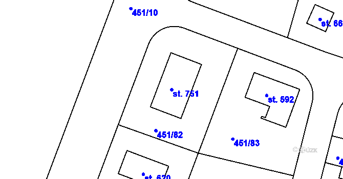 Parcela st. 751 v KÚ Horoušany, Katastrální mapa