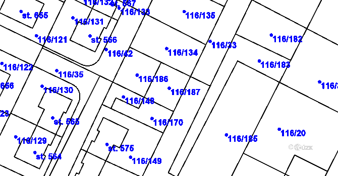 Parcela st. 116/187 v KÚ Horoušany, Katastrální mapa