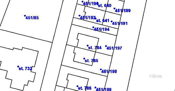 Parcela st. 784 v KÚ Horoušany, Katastrální mapa