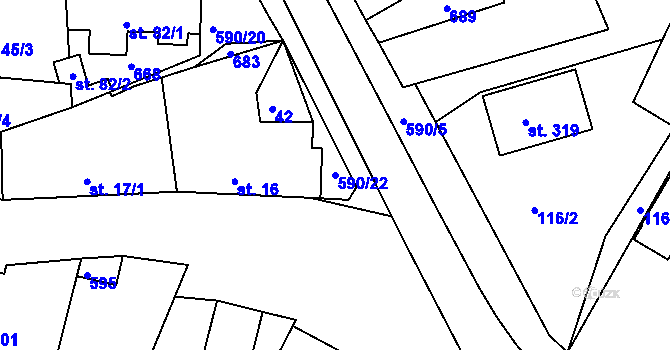 Parcela st. 590/22 v KÚ Horoušany, Katastrální mapa