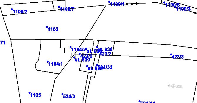 Parcela st. 423/7 v KÚ Horoušany, Katastrální mapa