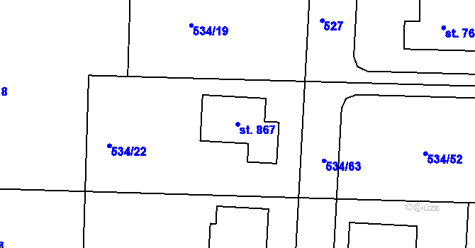 Parcela st. 867 v KÚ Horoušany, Katastrální mapa