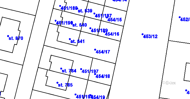 Parcela st. 454/17 v KÚ Horoušany, Katastrální mapa