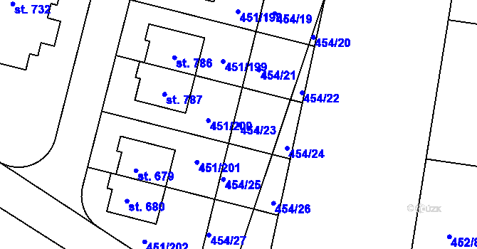 Parcela st. 454/23 v KÚ Horoušany, Katastrální mapa