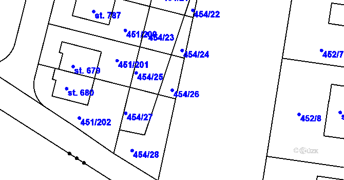 Parcela st. 454/26 v KÚ Horoušany, Katastrální mapa