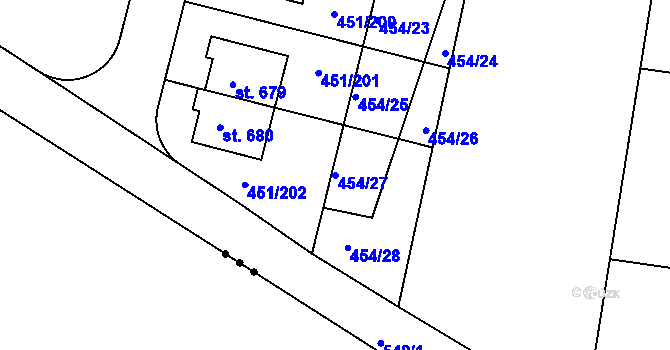 Parcela st. 454/27 v KÚ Horoušany, Katastrální mapa
