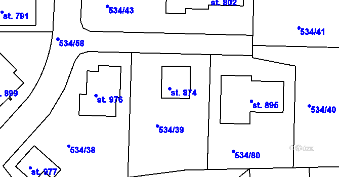 Parcela st. 874 v KÚ Horoušany, Katastrální mapa