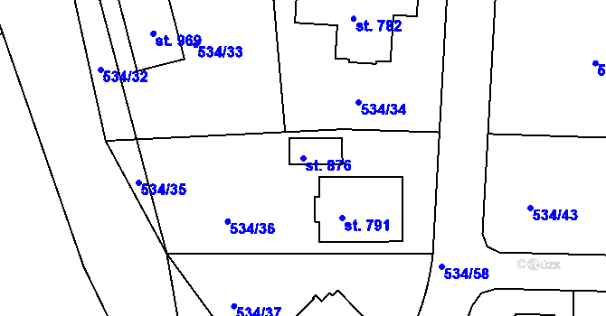 Parcela st. 876 v KÚ Horoušany, Katastrální mapa