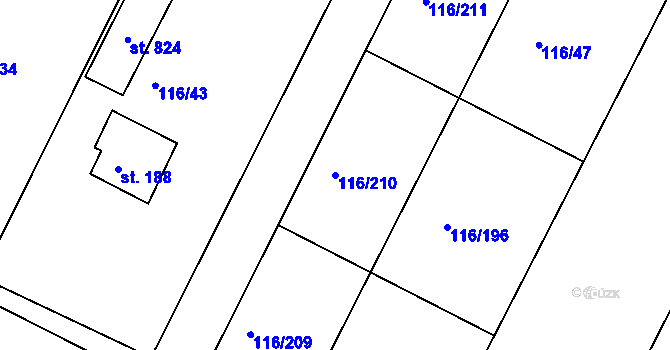 Parcela st. 116/210 v KÚ Horoušany, Katastrální mapa