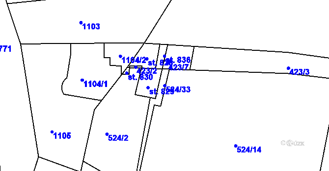 Parcela st. 524/33 v KÚ Horoušany, Katastrální mapa