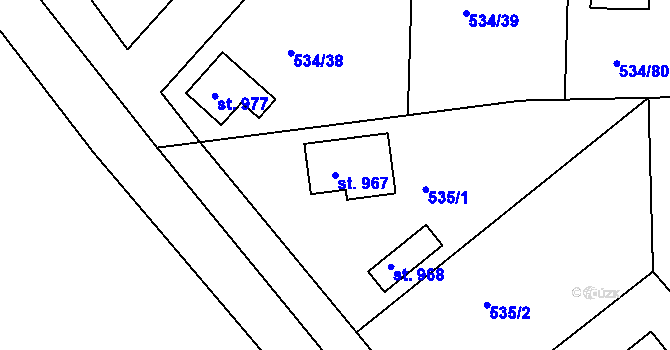 Parcela st. 967 v KÚ Horoušany, Katastrální mapa