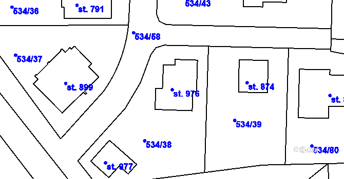Parcela st. 976 v KÚ Horoušany, Katastrální mapa
