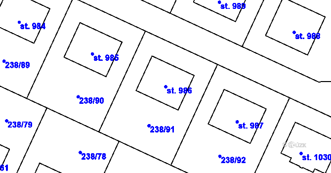 Parcela st. 986 v KÚ Horoušany, Katastrální mapa