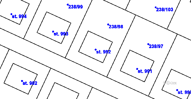 Parcela st. 992 v KÚ Horoušany, Katastrální mapa