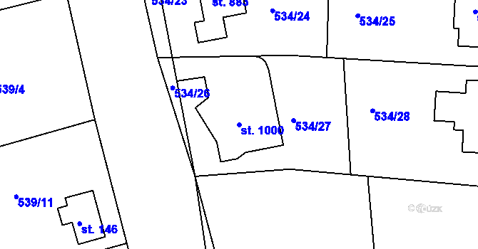 Parcela st. 1000 v KÚ Horoušany, Katastrální mapa