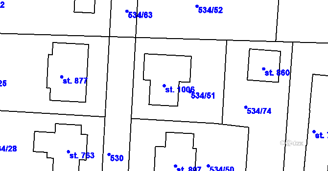 Parcela st. 1006 v KÚ Horoušany, Katastrální mapa