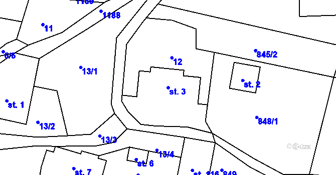 Parcela st. 3 v KÚ Horská Kamenice, Katastrální mapa