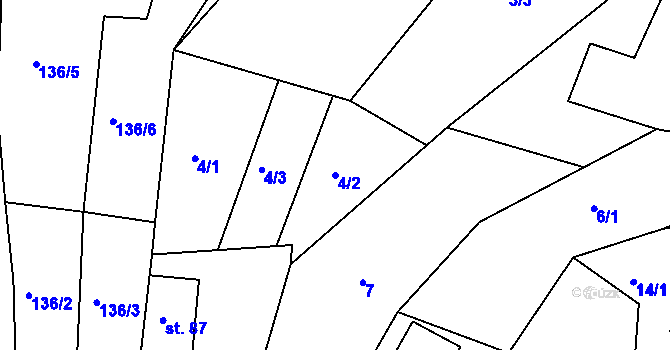 Parcela st. 4/2 v KÚ Horská Kamenice, Katastrální mapa