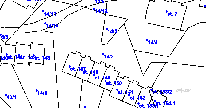 Parcela st. 14/2 v KÚ Horská Kamenice, Katastrální mapa