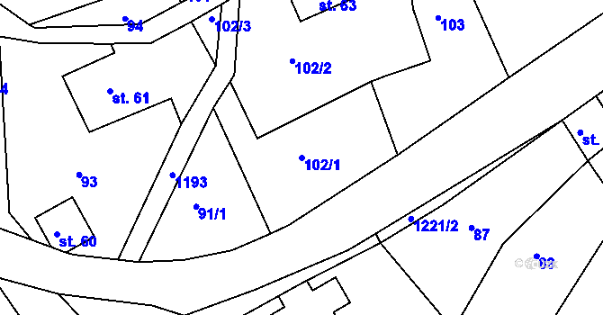 Parcela st. 102/1 v KÚ Horská Kamenice, Katastrální mapa