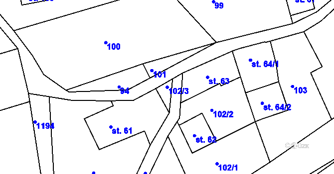 Parcela st. 102/3 v KÚ Horská Kamenice, Katastrální mapa