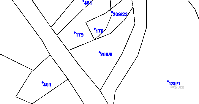 Parcela st. 209/9 v KÚ Horská Kamenice, Katastrální mapa