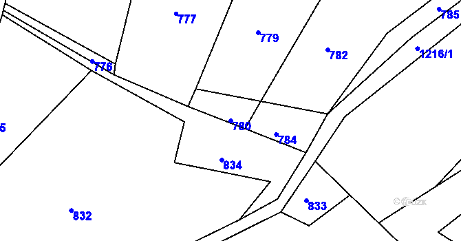 Parcela st. 780 v KÚ Horská Kamenice, Katastrální mapa