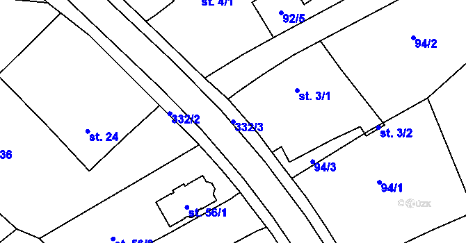 Parcela st. 332/3 v KÚ Dolce, Katastrální mapa
