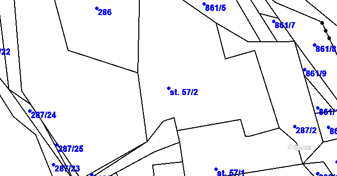 Parcela st. 57/2 v KÚ Horšice, Katastrální mapa