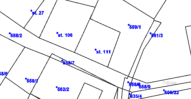Parcela st. 111 v KÚ Horšice, Katastrální mapa