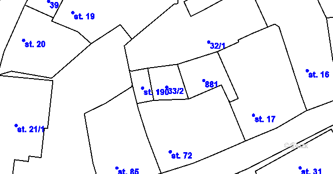 Parcela st. 33/2 v KÚ Horšice, Katastrální mapa