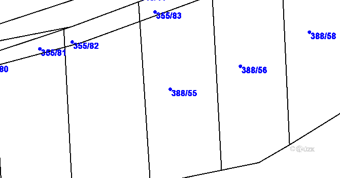 Parcela st. 388/55 v KÚ Horšice, Katastrální mapa