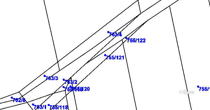 Parcela st. 755/121 v KÚ Horšice, Katastrální mapa