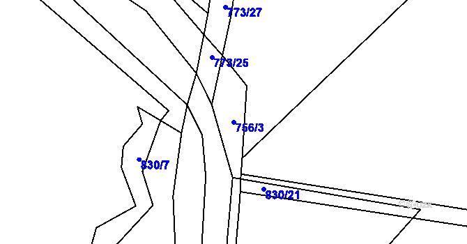 Parcela st. 756/3 v KÚ Horšice, Katastrální mapa