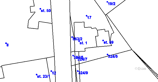 Parcela st. 1 v KÚ Týniště u Horšic, Katastrální mapa