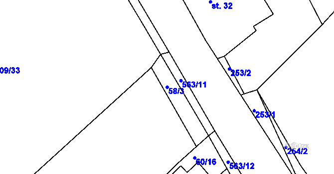 Parcela st. 58/3 v KÚ Týniště u Horšic, Katastrální mapa