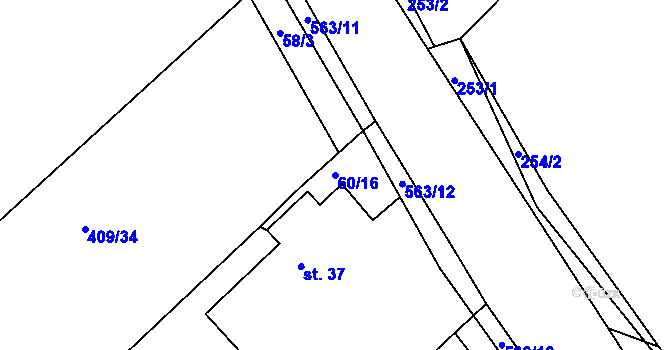 Parcela st. 60/16 v KÚ Týniště u Horšic, Katastrální mapa