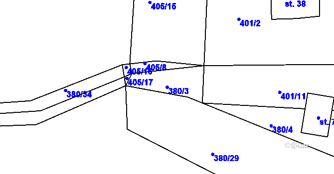Parcela st. 380/3 v KÚ Týniště u Horšic, Katastrální mapa