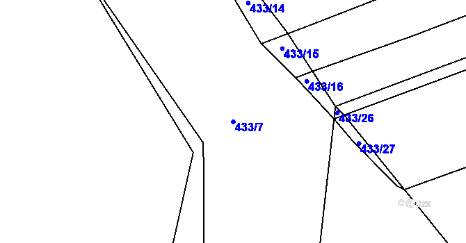 Parcela st. 433/7 v KÚ Týniště u Horšic, Katastrální mapa