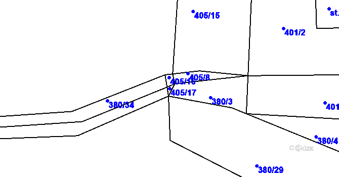 Parcela st. 405/17 v KÚ Týniště u Horšic, Katastrální mapa