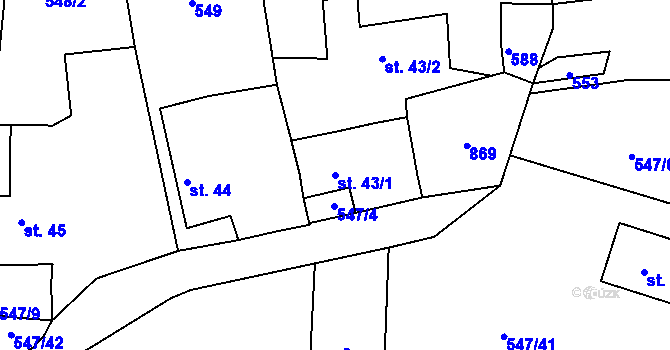 Parcela st. 43/1 v KÚ Újezd u Horšic, Katastrální mapa
